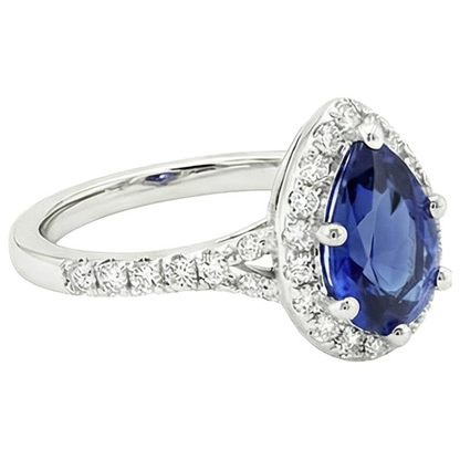 Halo Natural Earth Mined Diamond Ring Pear Cut Blue Sapphire Gemstone Jewelry 5.25 Carats