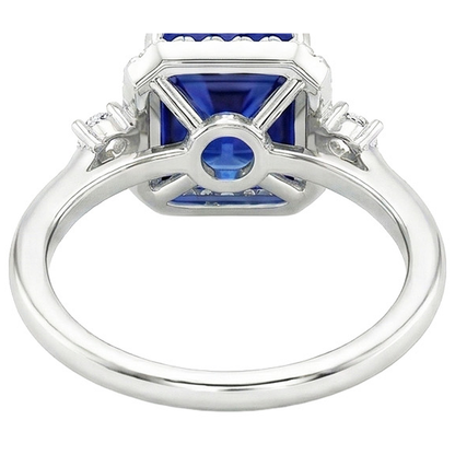 Halo Natural Earth Mined Diamond Ring Princess Blue Sapphire Center 6 Carats White Gold