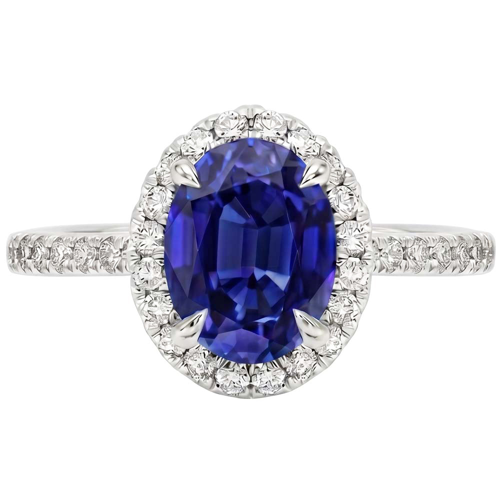 Halo Natural Earth Mined Diamond Ring Sapphire Jewelry