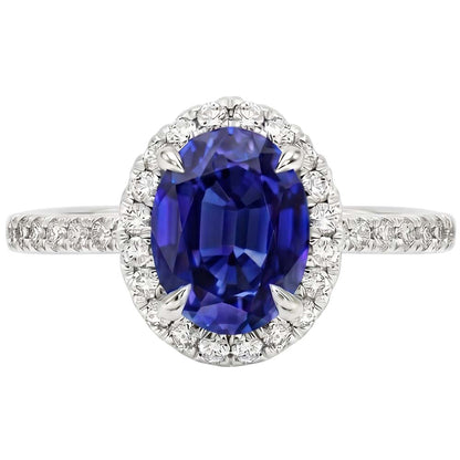 Halo Natural Earth Mined Diamond Ring Sapphire Jewelry