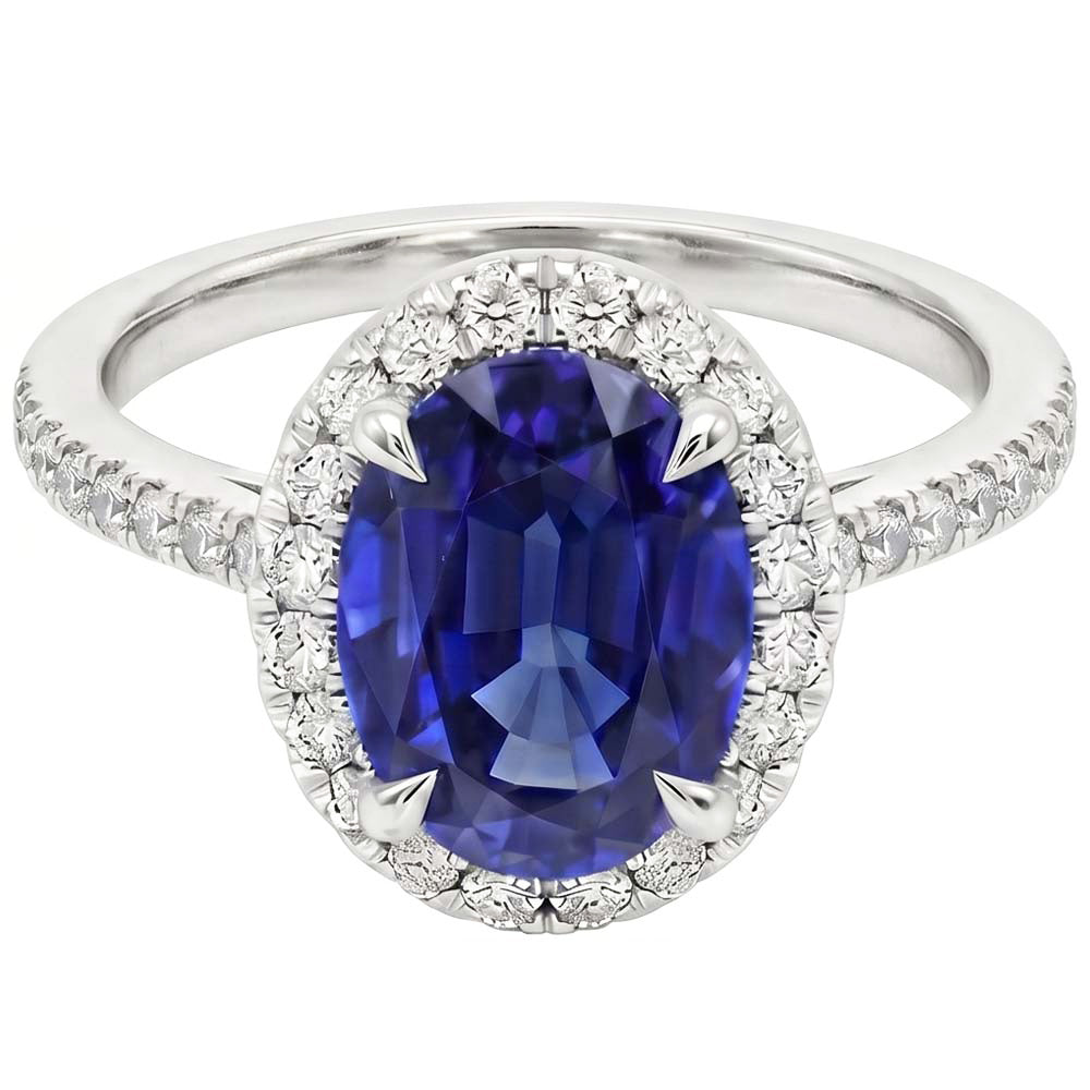 Halo Natural Earth Mined Diamond Ring Sapphire Jewelry