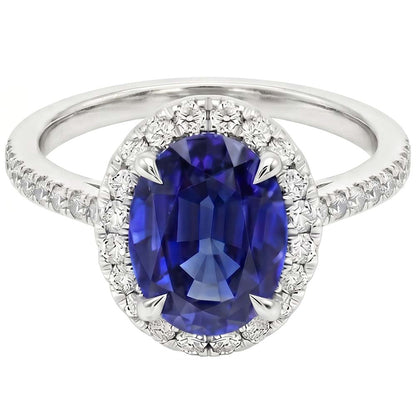 Halo Natural Earth Mined Diamond Ring Sapphire Jewelry