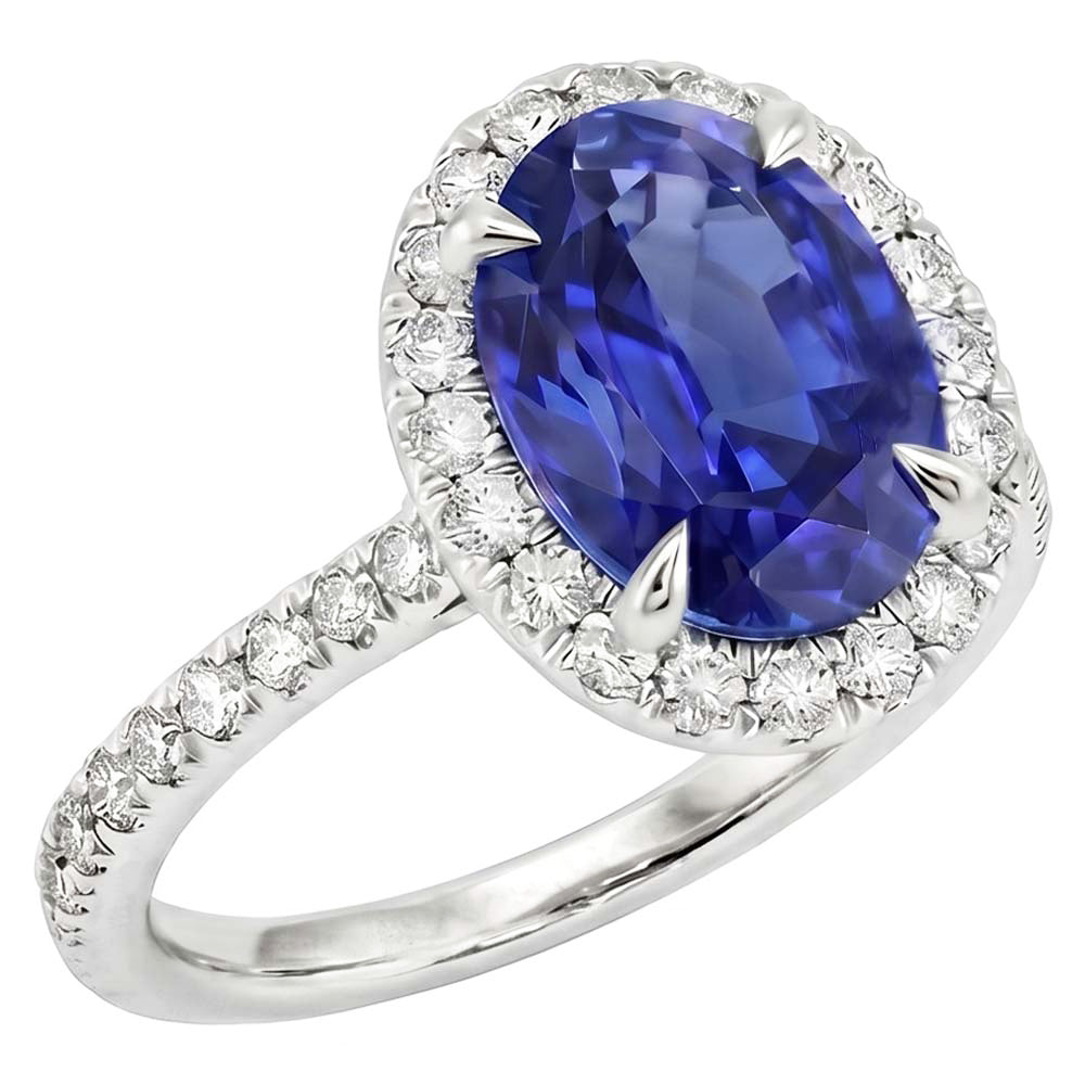Halo Natural Earth Mined Diamond Ring Sapphire Jewelry