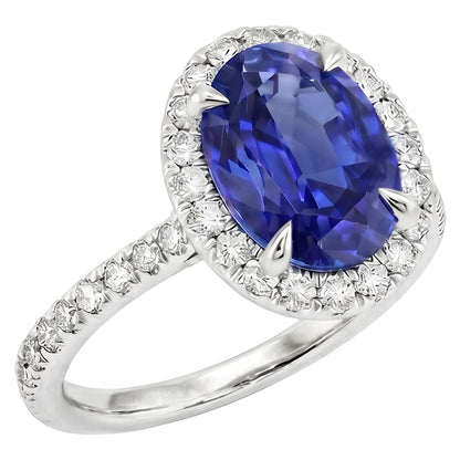 Halo Natural Earth Mined Diamond Ring Sapphire Jewelry
