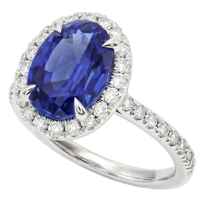 Halo Natural Earth Mined Diamond Ring Sapphire Jewelry