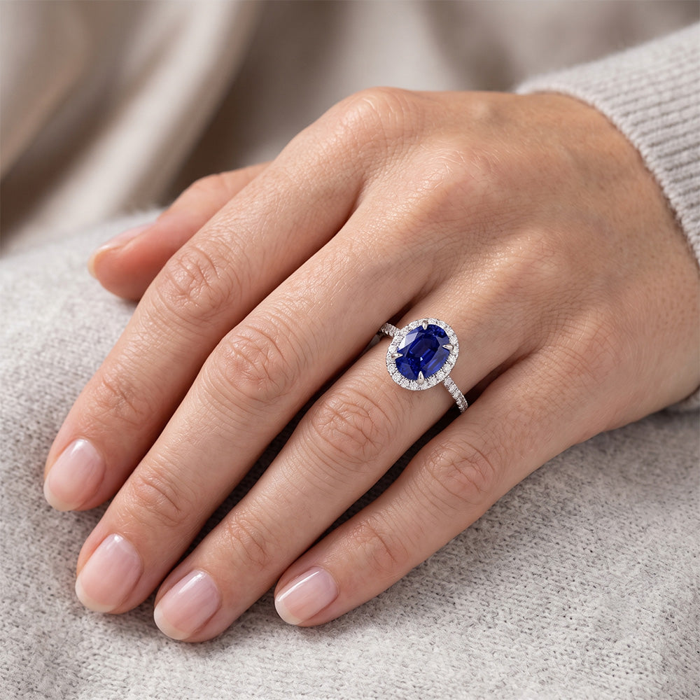 Halo Natural Earth Mined Diamond Ring Sapphire Jewelry