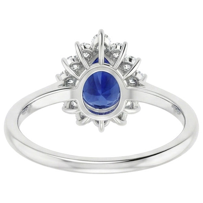Halo Natural Earth Mined Diamond Ring Star Style Pear Sri Lankan Sapphire 2.25 Carats