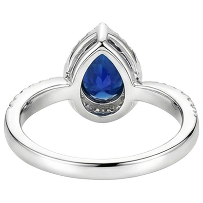 Halo Natural Earth Mined Diamond Ring Tension Style Pear Blue Sapphire 4 Carats
