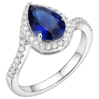 Halo Natural Earth Mined Diamond Ring Tension Style Pear Blue Sapphire 4 Carats