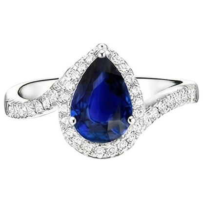 Halo Natural Earth Mined Diamond Ring Tension Style Pear Blue Sapphire 4 Carats