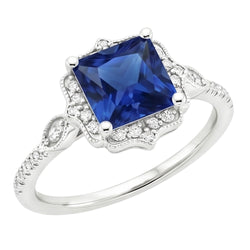 Halo Natural Earth Mined Diamond Ring Vintage Style Ceylon Sapphire Princess Cut 6 Carats