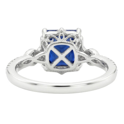 Halo Natural Earth Mined Diamond Ring Vintage Style Ceylon Sapphire Princess Cut 6 Carats