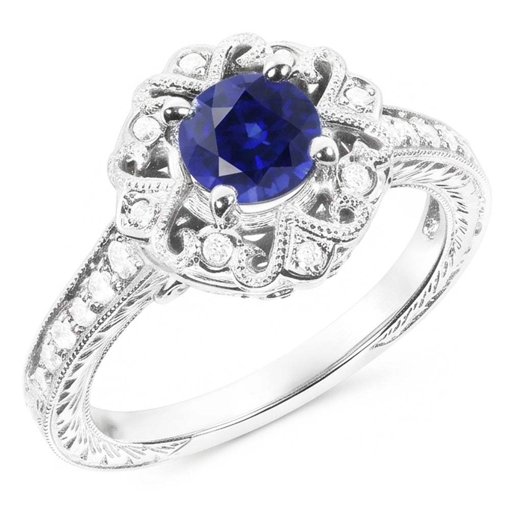 Halo Natural Earth Mined Diamond Ring Vintage Style Sapphire 3 Carat Filigree Flower Style