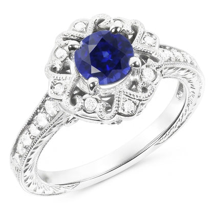 Halo Natural Earth Mined Diamond Ring Vintage Style Sapphire 3 Carat Filigree Flower Style