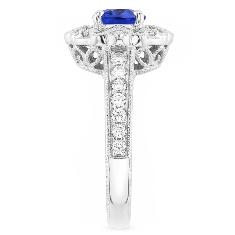 Halo Natural Earth Mined Diamond Ring Vintage Style Sapphire 3 Carat Filigree Flower Style