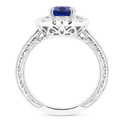 Halo Natural Earth Mined Diamond Ring Vintage Style Sapphire 3 Carat Filigree Flower Style