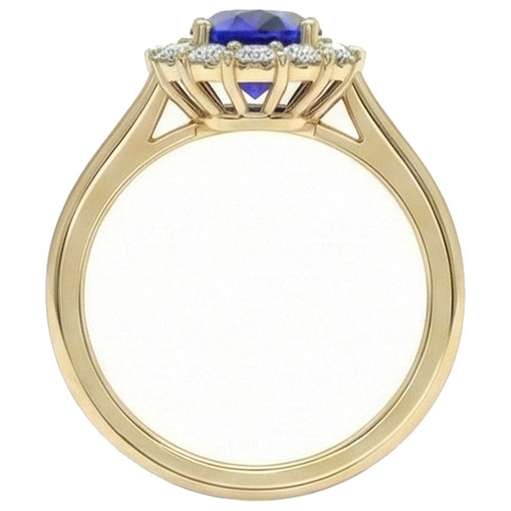 Halo Natural Earth Mined Diamond Ring Yellow Gold Oval Ceylon Sapphire 5.25 Carats
