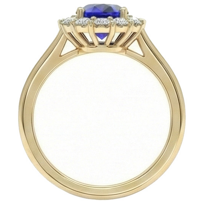 Halo Natural Earth Mined Diamond Ring Yellow Gold Oval Ceylon Sapphire 5.25 Carats