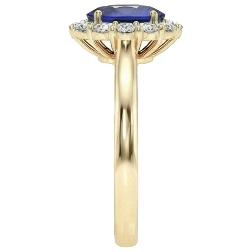 Halo Natural Earth Mined Diamond Ring Yellow Gold Oval Ceylon Sapphire 5.25 Carats