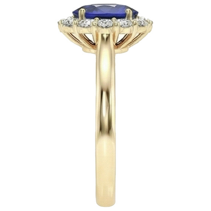 Halo Natural Earth Mined Diamond Ring Yellow Gold Oval Ceylon Sapphire 5.25 Carats