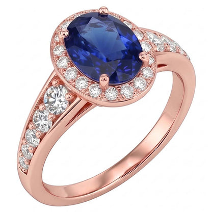 Halo Natural Earth Mined Diamond Sapphire Anniversary Ring Oval Cut Sri Lankan 3.50 Carats