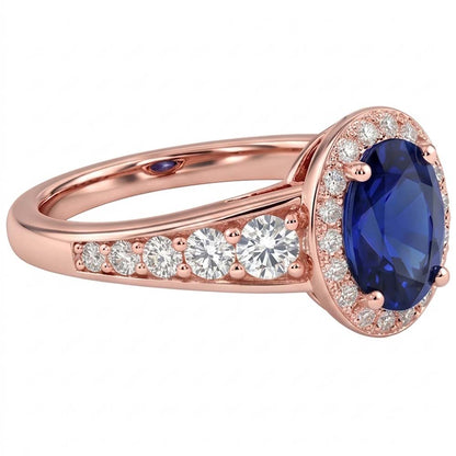 Halo Natural Earth Mined Diamond Sapphire Anniversary Ring Oval Cut Sri Lankan 3.50 Carats