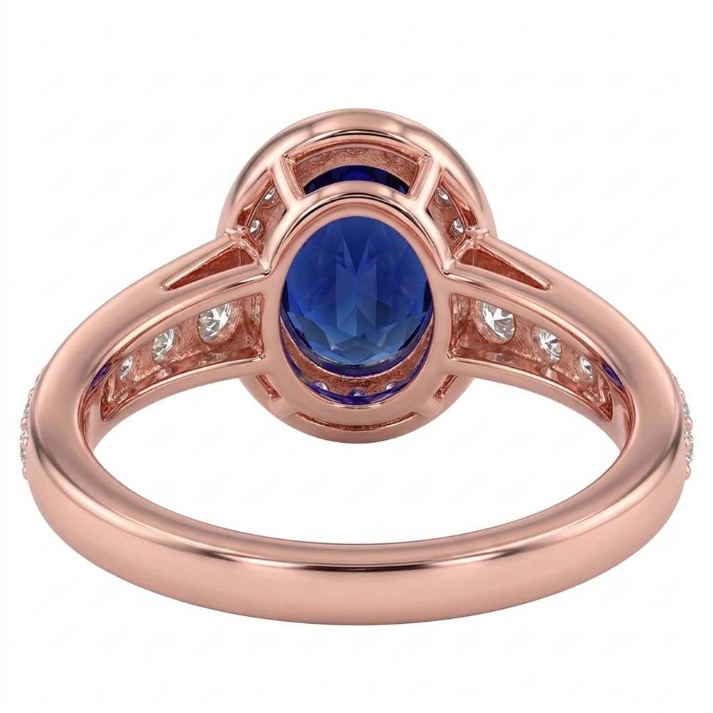 Halo Natural Earth Mined Diamond Sapphire Anniversary Ring Oval Cut Sri Lankan 3.50 Carats