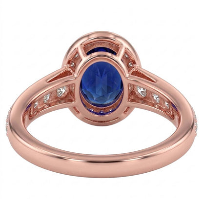 Halo Natural Earth Mined Diamond Sapphire Anniversary Ring Oval Cut Sri Lankan 3.50 Carats