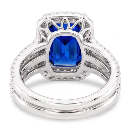 Halo Natural Earth Mined Diamond Sapphire Engagement Wedding Ring Set With Jacket 5 Carats