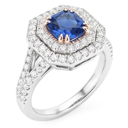 Halo Natural Earth Mined Diamond Sapphire Ring Radiant Cut Gold Split Shank 3.50 Carats