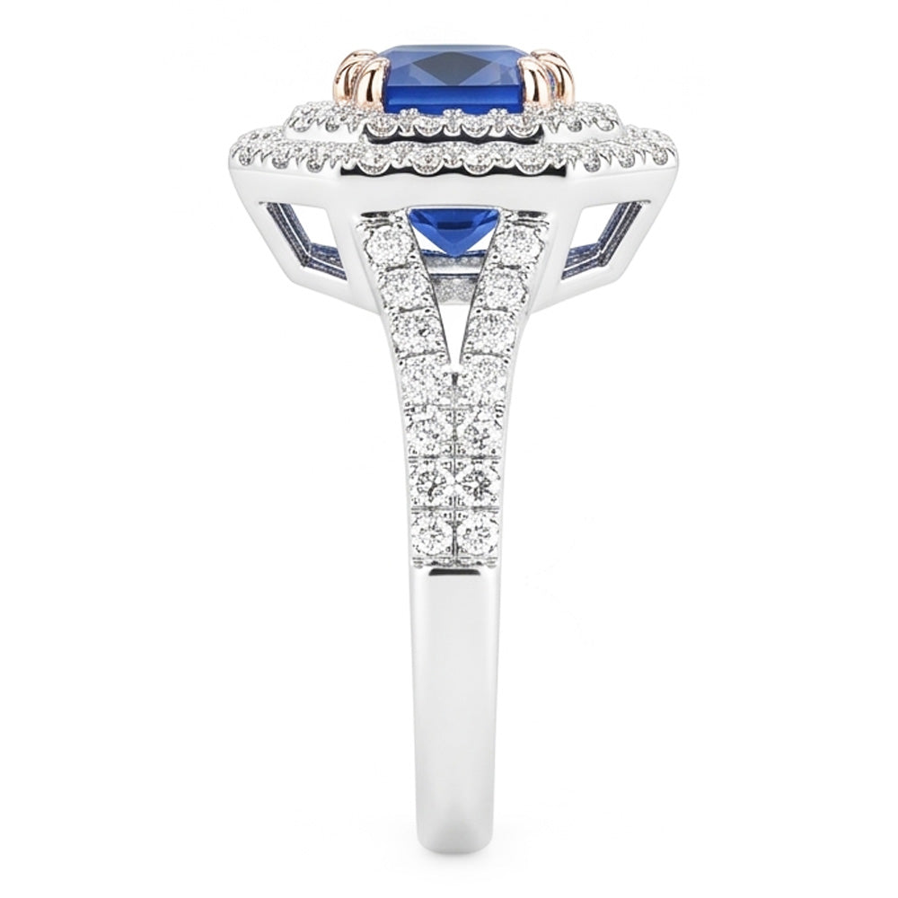 Halo Natural Earth Mined Diamond Sapphire Ring Radiant Cut Gold Split Shank 3.50 Carats