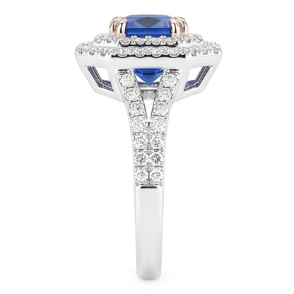 Halo Natural Earth Mined Diamond Sapphire Ring Radiant Cut Gold Split Shank 3.50 Carats