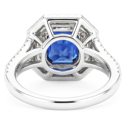 Halo Natural Earth Mined Diamond Sapphire Ring Radiant Cut Gold Split Shank 3.50 Carats