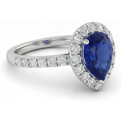 Halo Natural Earth Mined Diamond Sri Lanka Blue Sapphire Ring 2.75 Carats