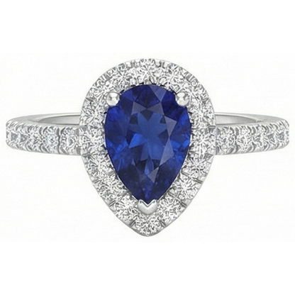 Halo Natural Earth Mined Diamond Sri Lanka Blue Sapphire Ring 2.75 Carats
