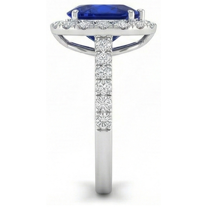 Halo Natural Earth Mined Diamond Sri Lanka Blue Sapphire Ring 2.75 Carats