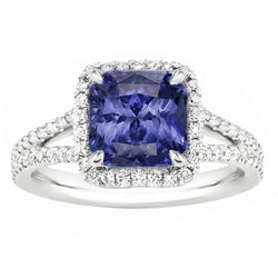 Halo Natural Earth Mined Diamond Srilankan Sapphire Engagement Ring Split Shank 4 Carats