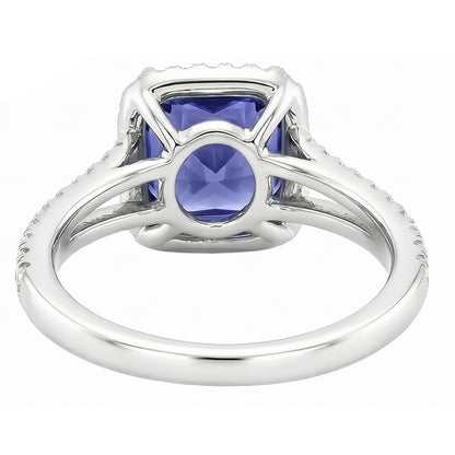 Halo Natural Earth Mined Diamond Srilankan Sapphire Engagement Ring Split Shank 4 Carats