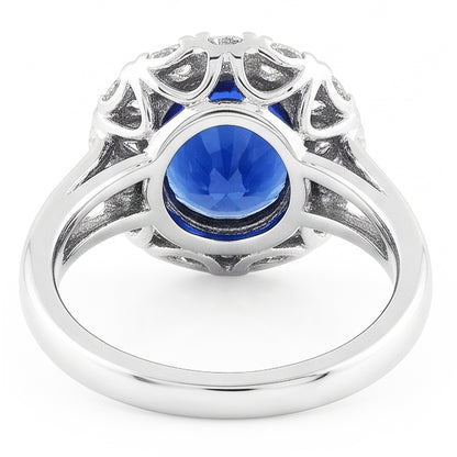 Halo Natural Earth Mined Diamond Wedding Ring Oval Ceylon Sapphire Bezel Set 4.50 Carats