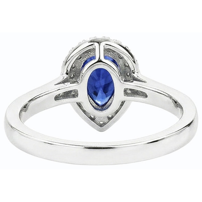 Halo Natural Earth Mined Diamond Wedding Ring Pear Cut Ceylon Sapphire Center 3.50 Carats