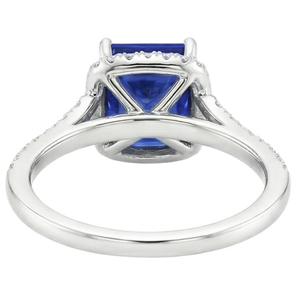 Halo Natural Earth Mined Diamond & Blue Sapphire Ring With Accents V Split Shank 6 Carats