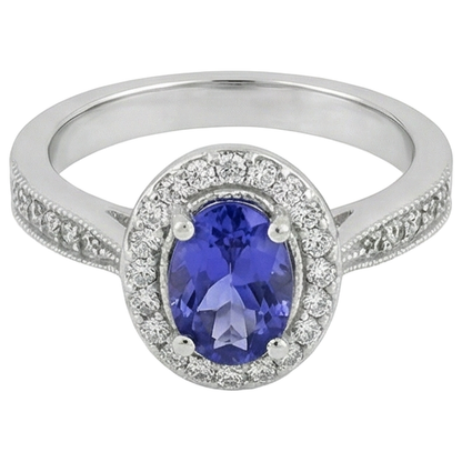 Halo Oval 10.25 Carats Tanzanite & Natural Earth Mined Diamonds Ring White Gold 14K