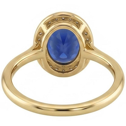 Halo Oval Blue Sapphire Ring & Natural Earth Mined Diamonds 3 Carats Gold