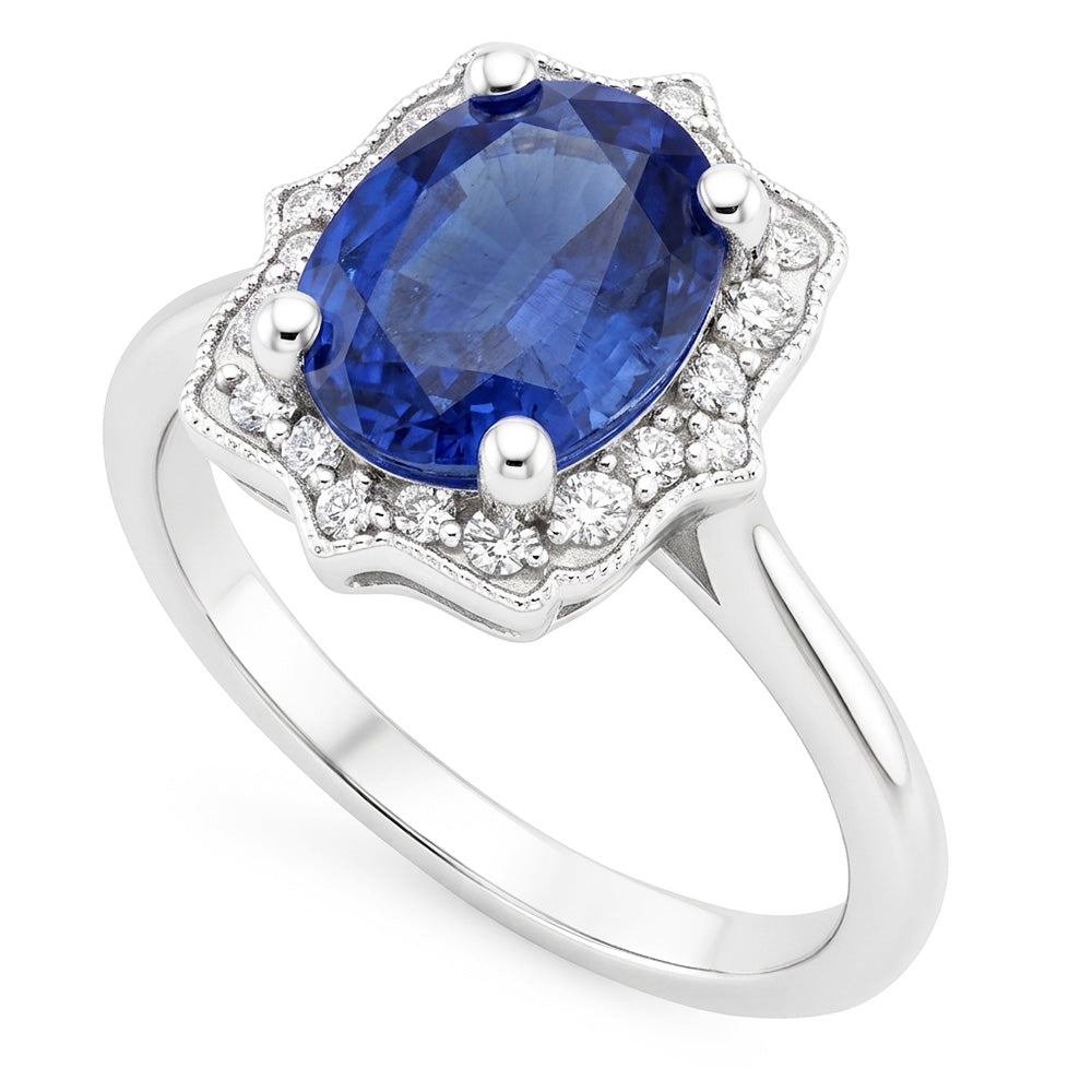 Halo Oval Blue Sapphire Wedding Ring 3.50 Carats Women Natural Earth Mined Diamond Jewelry