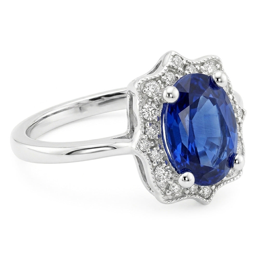 Halo Oval Blue Sapphire Wedding Ring 3.50 Carats Women Natural Earth Mined Diamond Jewelry