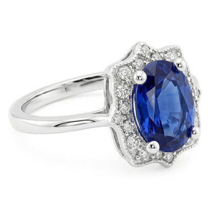 Halo Oval Blue Sapphire Wedding Ring 3.50 Carats Women Natural Earth Mined Diamond Jewelry
