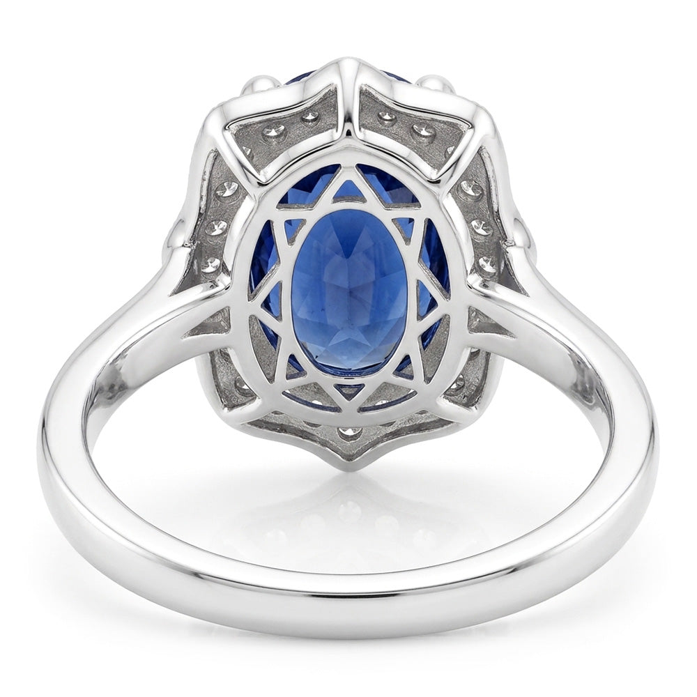 Halo Oval Blue Sapphire Wedding Ring 3.50 Carats Women Natural Earth Mined Diamond Jewelry