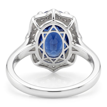 Halo Oval Blue Sapphire Wedding Ring 3.50 Carats Women Natural Earth Mined Diamond Jewelry