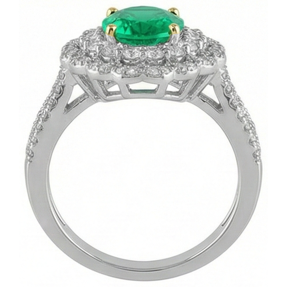 Natural Real ( Not Lab Grown ) Halo Oval Green Emerald GIA And Diamond Ring