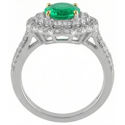 Natural Real ( Not Lab Grown ) Halo Oval Green Emerald GIA And Diamond Ring